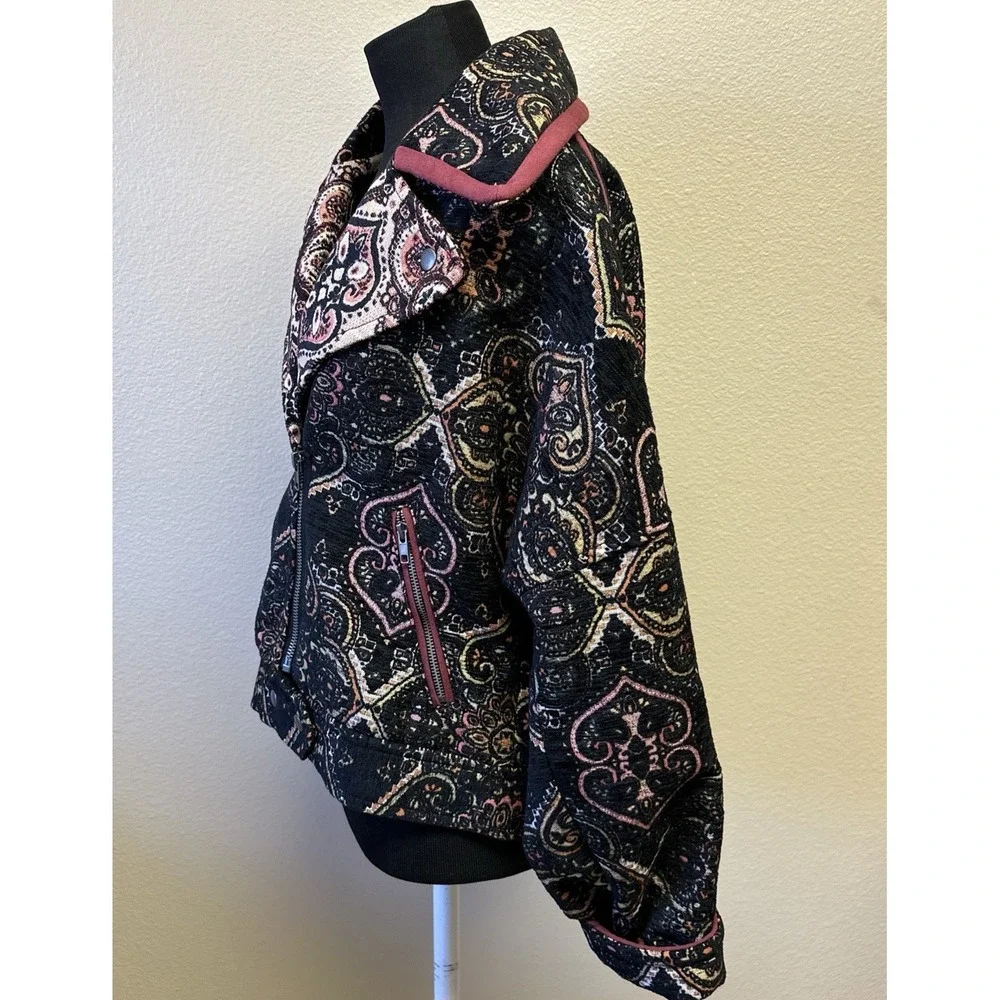 Free People Women's Small Tapestry Labyrinth Moto Jacket Bohemian‎ Hipster Chic